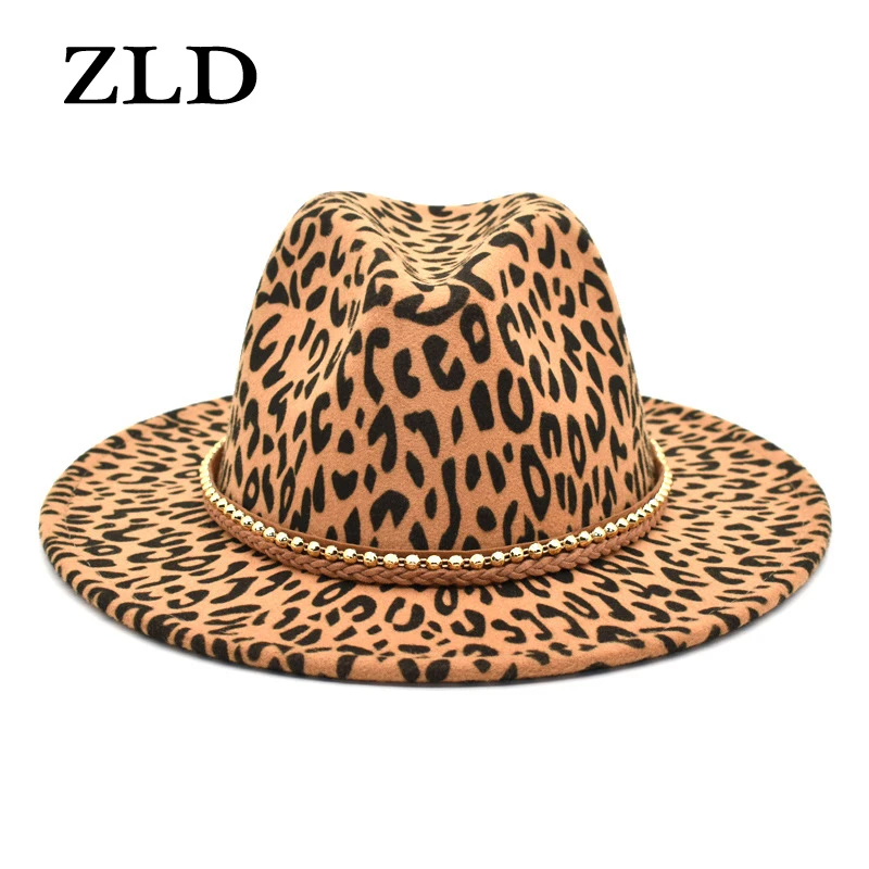 

ZLD Новые шапки с леопардовым принтом для мужчин и женщин, модная женская винтажная фетровая шляпа, Классические ковбойские шапки, женская зи...
