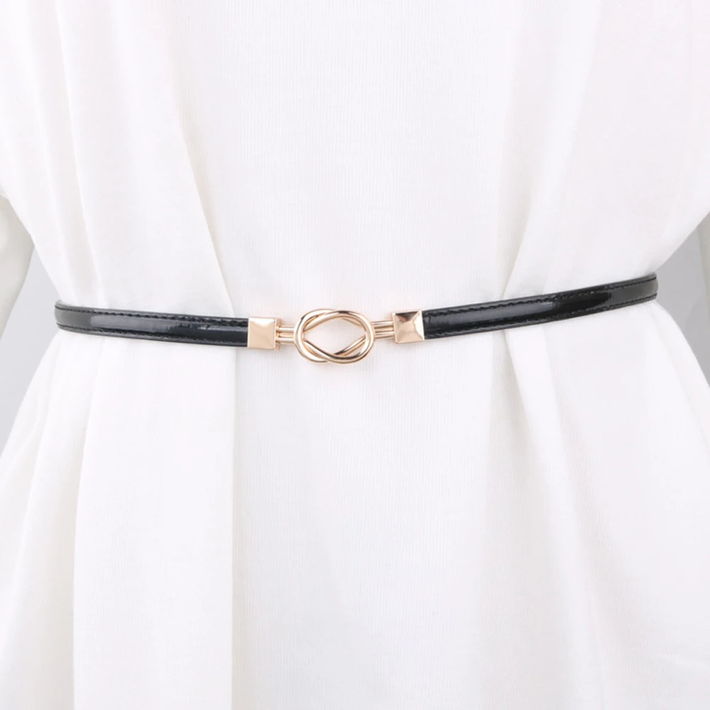 

Black Belt For Women Thin Adjustable Leather Female Belts Elastic Alloy Buckle Dress Waist Belts
