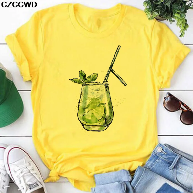 Женская футболка с рисунком лимонного сока в японском стиле | одежда