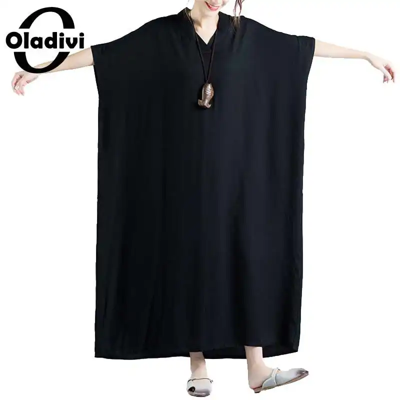 

Oladivi Oversized Maxi Long Dresses for Women 5XL 6XL 7XL 8XL 9XL Big Summer Bohemian Dress Solid Beach Tunic Vestidios STK 1903