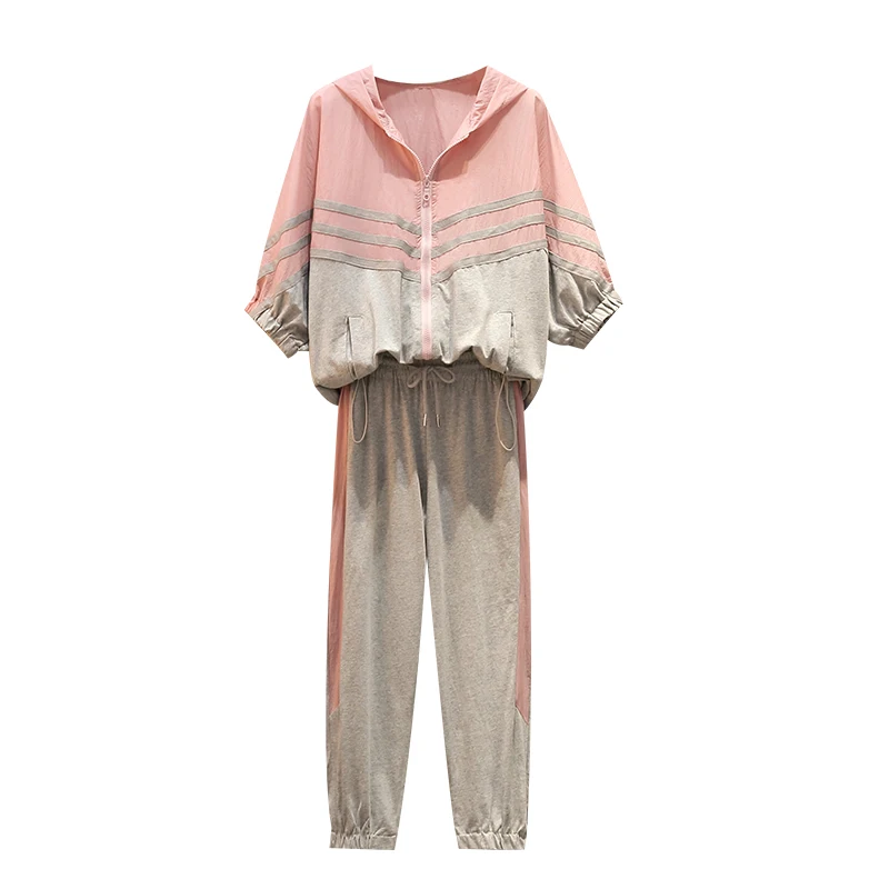 

Large Size Ladies Leisure Sports Suits 2021 Spring Two-Piece Clothing Set Loose Top Hoodies Sweatshirt Cardigan Fleece