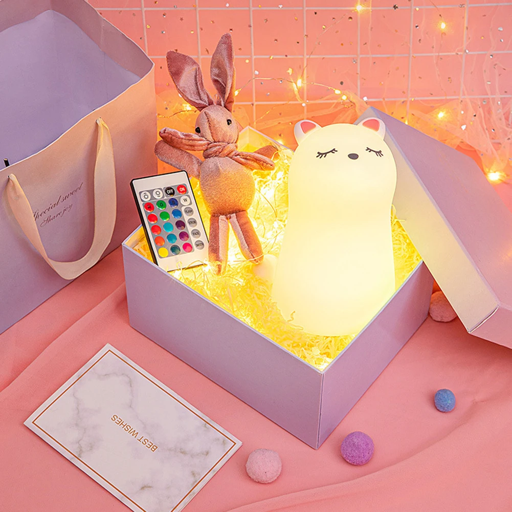 

Светодиодный ночник с силиконовым сенсорным датчиком, 7 цветов, ночник в виде кошки, настольный декоративный светильник для детской, спальн...