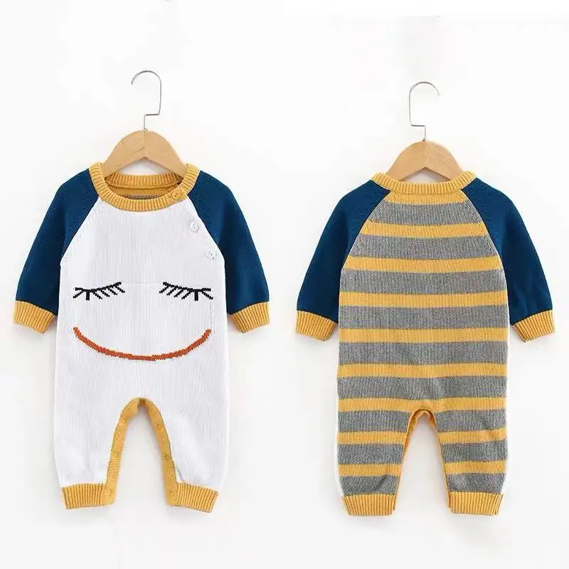 Новый детский комбинезон TinyPeople с улыбающимся лицом зимняя вязаная одежда для