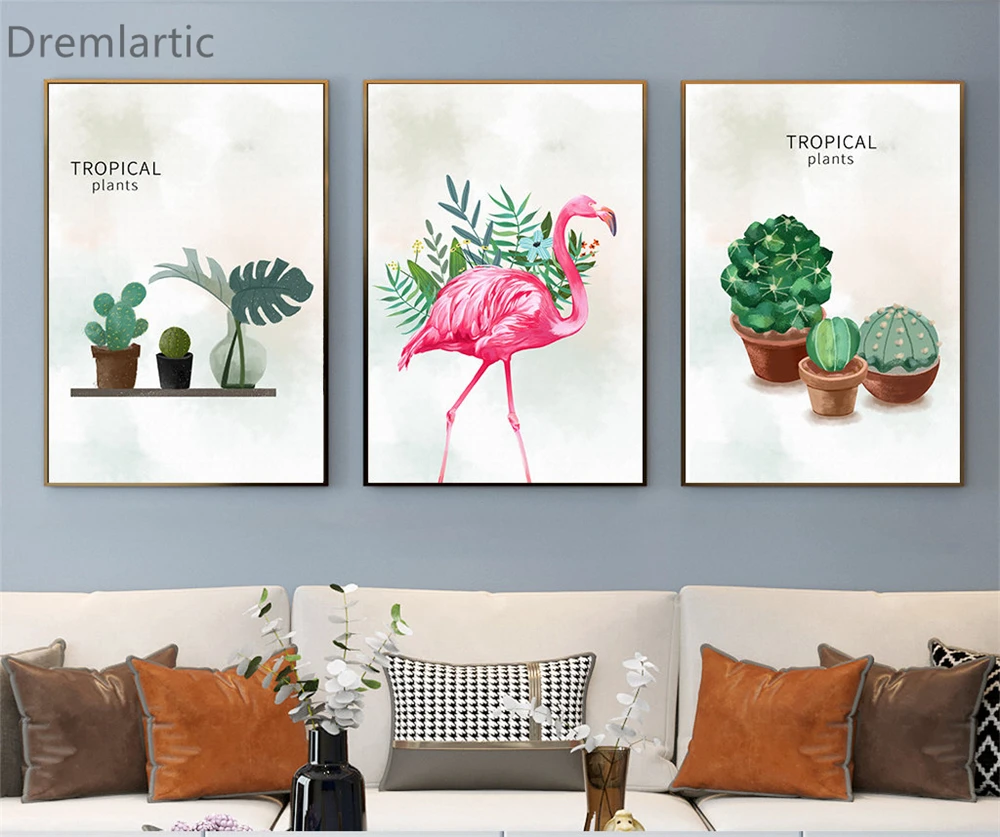 

Green Banana Tree Flamingos@J Wall Art Print Poster Canvas Nordic Pictures Living Room Decor#21-0202-59-5