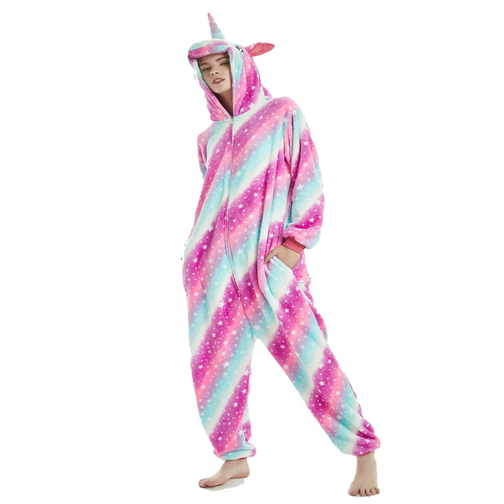 Единорог Пижама для взрослых унисекс цельный комбинезон с капюшоном мужские