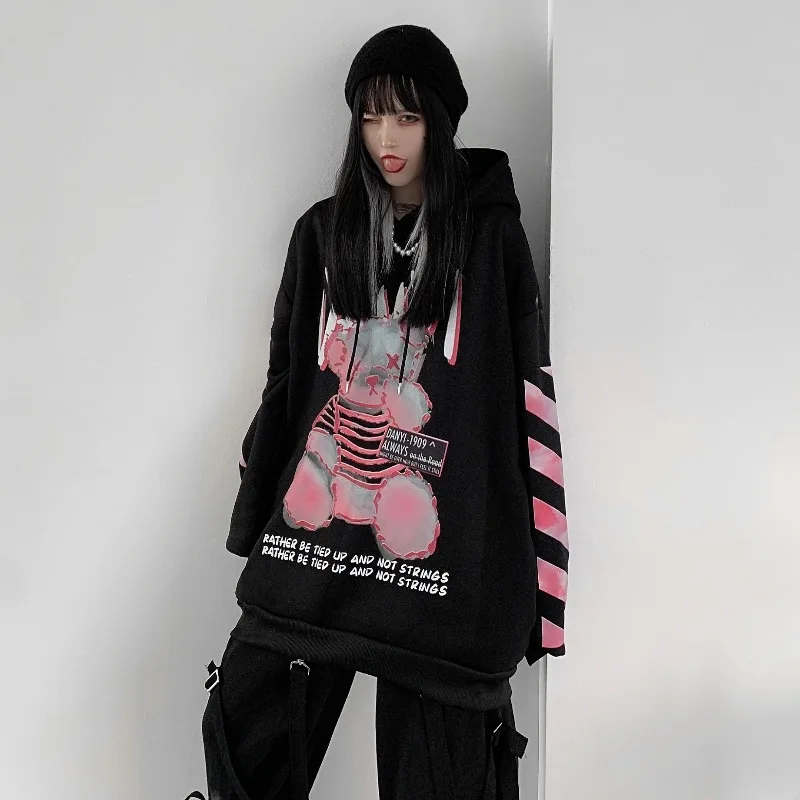 

Yeeloca Plush Black Hooded Sweatershirt Women's Spring New Loose Pullovers Korean Medium Length Thickened Long Sleeve Top