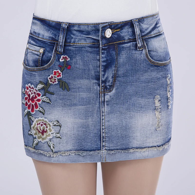 

2021summer New Fashion Mini Shorts Skirts Womens Vintage Embroidery Blue Sexy Clubwear High Waist Pencil Bodycon Skirt Female