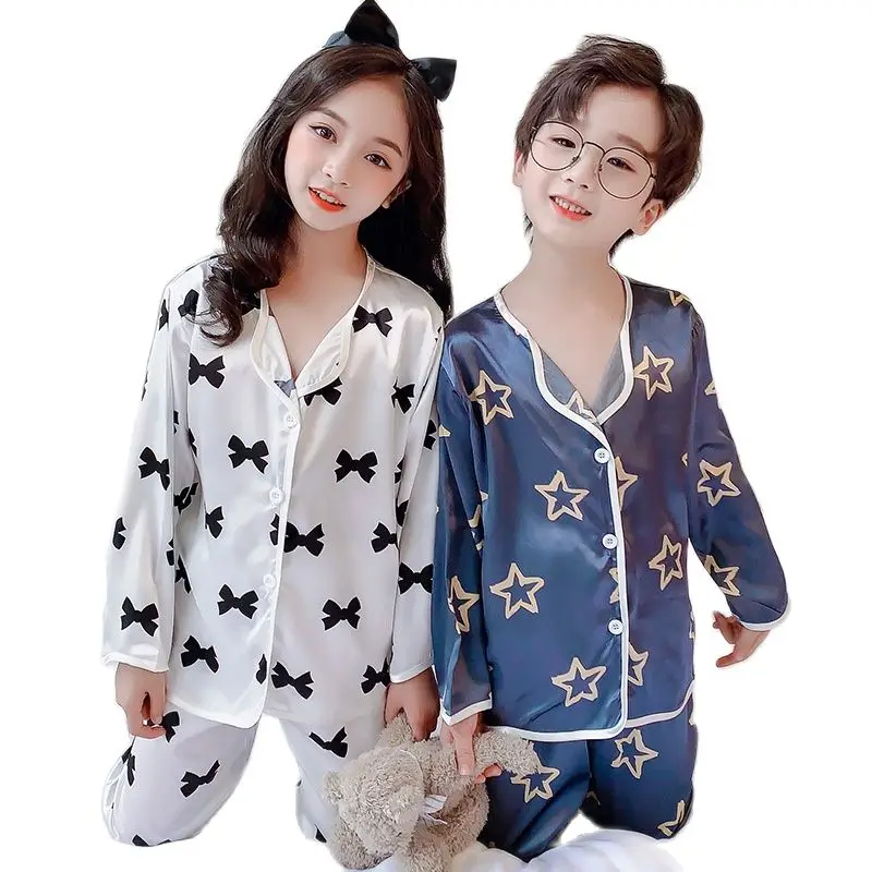 

Children's Pajamas Homewear Spring Girls Boys' Sleepwear Clothes Long Sleeve Cartoon Ice Silk Kids Summer Pajamas Sets Didida