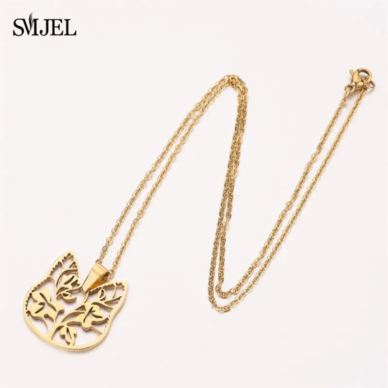 2019 ожерелье с кошкой из нержавеющей стали геометрическое в виде цветка любовь