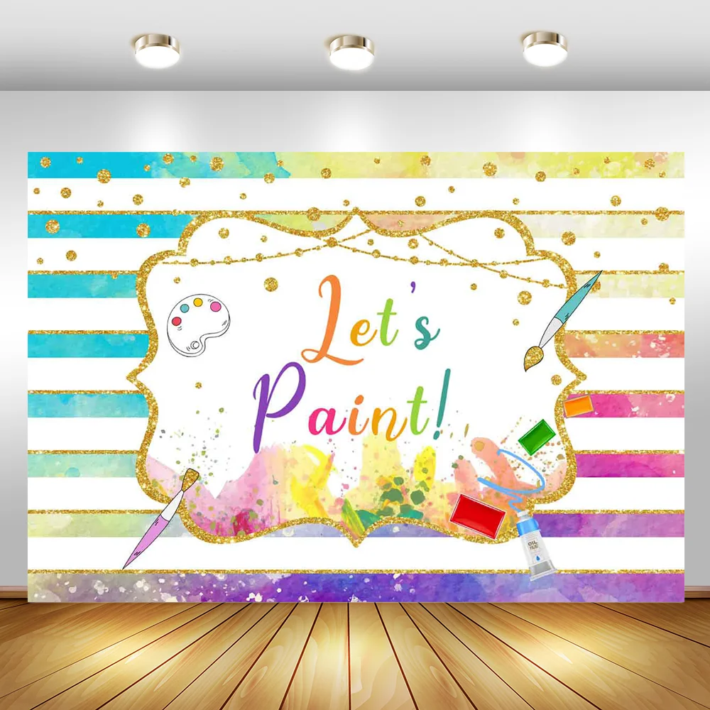 Фон для фотосъемки с радужными полосками на день рождения тема Let's Paint девочек