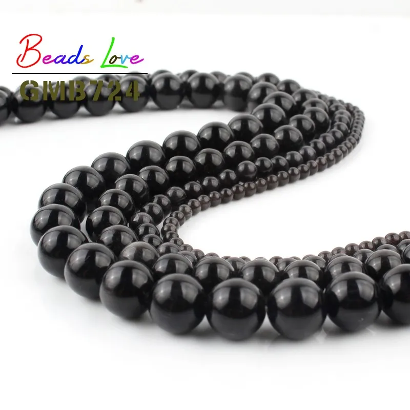 Бусины из натурального черного камня кошачий глаз круглые бусины россыпью для