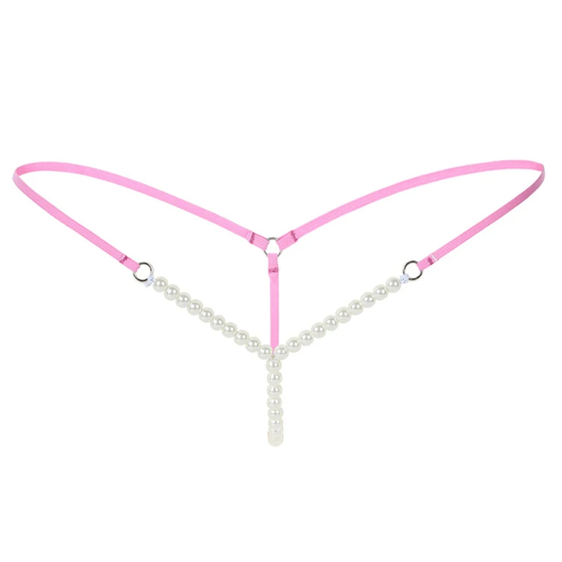 Пикантные Для женщин ремешком украшенным жемчугом Массажные стринги