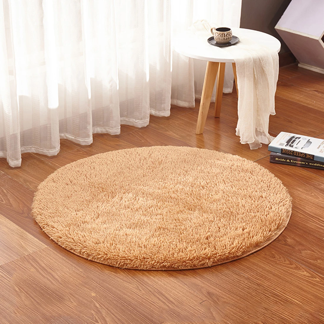 

Faux Fur Round Carpet 1M For Living Room Bedroom Rug Home Decorative Mat Living Room Mats Style Bedside Carpet Fully Covered