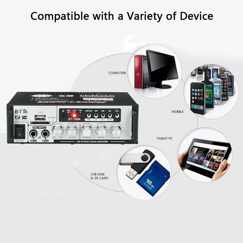 600 Вт Bluetooth усилитель мощности бас стерео o HIFI AMP SD FM USB для домашнего
