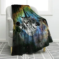 jekeno galaxy space cat blanket soft warm air conditioning throw blanket for couch sofa travelling