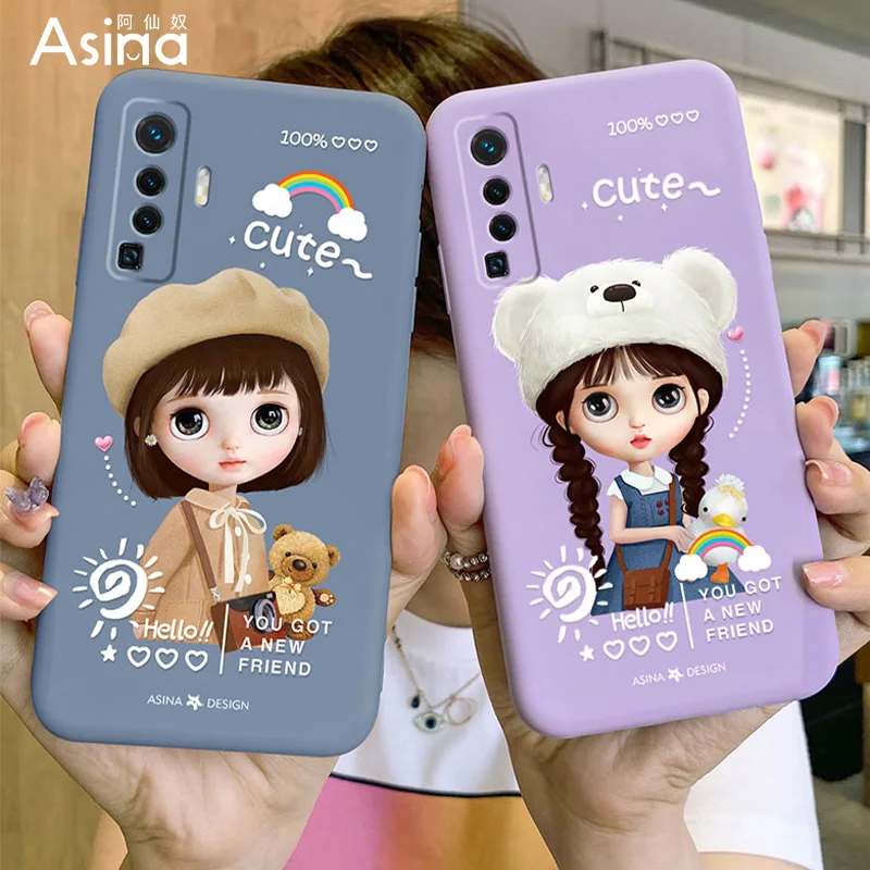 

ASINA Liquid Silicone Case For VIVO X50 60 30 Pro Cover Cartoon Bumper Fashion Couple Cases For Vivo Z5X Z1Pro iQOO Neo Y17 V17