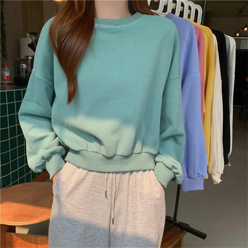

Women Hoodies Harajuku Crop Top Pullover Korean Loose Oversized Sweatshirts Jacket Long Sleeve Sweatshirt Student Girl Tops