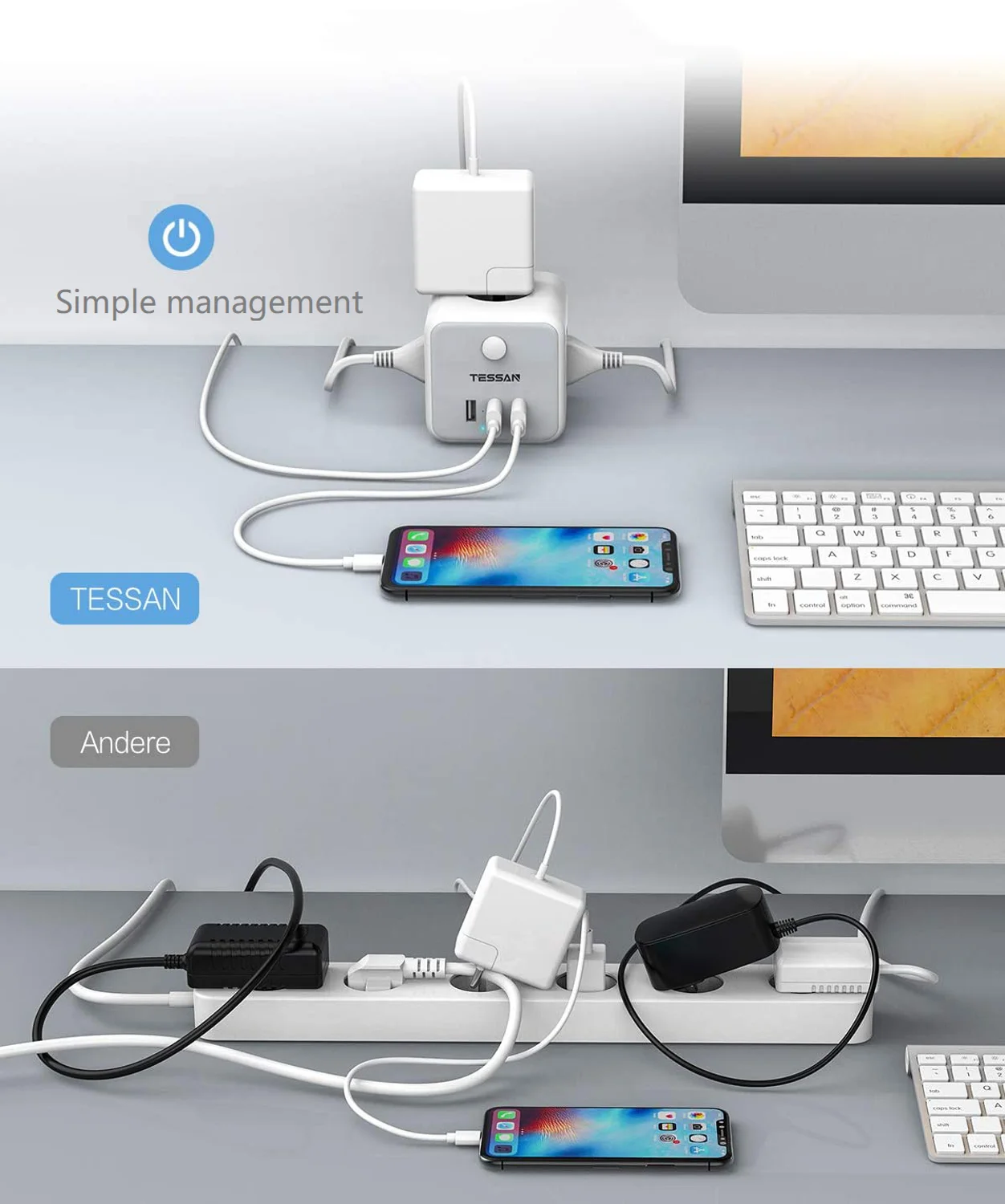 TESSAN ЕС розетка с 3 розетки Порты USB 1 5 м/5ft удлинитель переключателем &quotВКЛ/ВЫКЛ&quot
