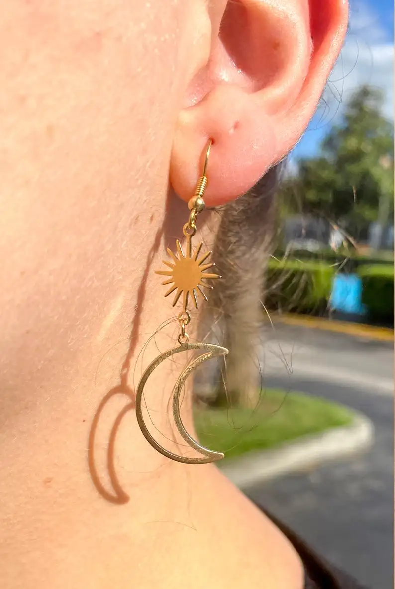 

Celestial earrings | Sun and moon earrings | Brass earrings | Gold earrings | Space earrings