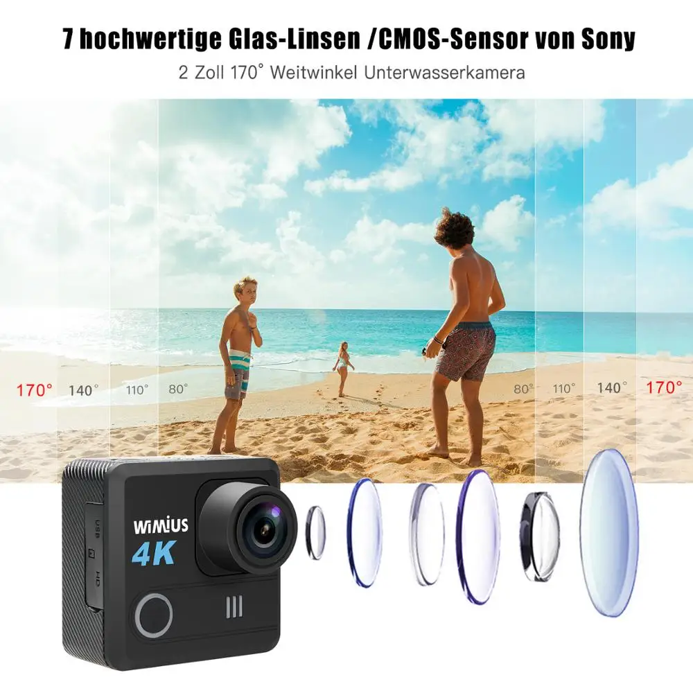 WIMIUS 4K Ultra HD спортивная экшн-камера WiFi 170D уличная спортивная камера Экшн-камера 40 м водонепроницаемая видео запись камеры для шлемов