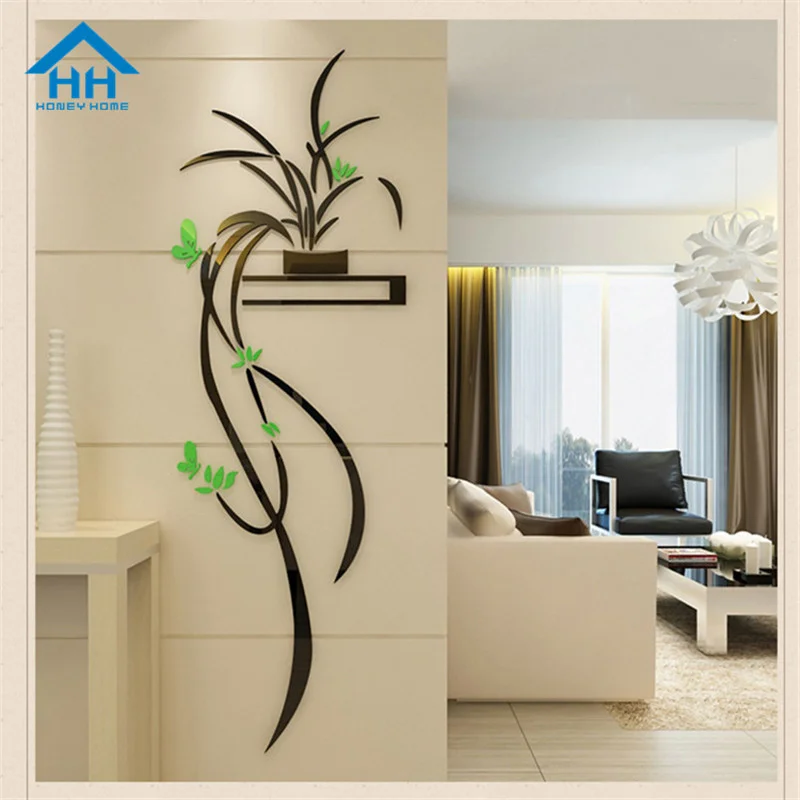 Creative 3D Acrylic Orchid Flower Wall Sticker Self-adhesion Home Decor Living Room TV Background Decals Decorations | Дом и сад