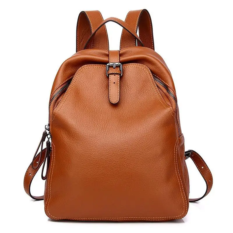 Simple Casual Leather Backpack Women Luxury Cowhide Lady Rusksack Brand Designer Travel Backpack Bag Girl School Backpack