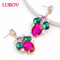 lubov fashion color glass inlaid luxury designer earrings pendientes grandes bohemian earrings drop earring flower dropshipping