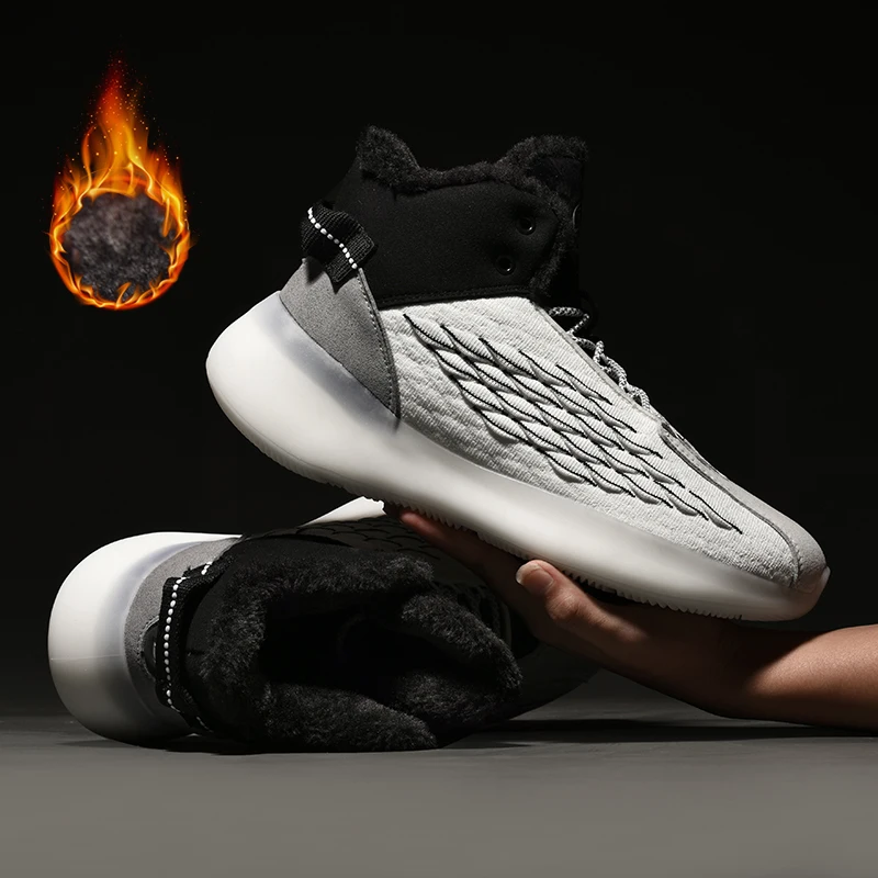 Men Ankle Boots Winter Keep Warm Sneakers Outdoor Lightweight Casual Shoes Mesh Brand lace-up male Sneakers Fashion shoes - Цвет: White black