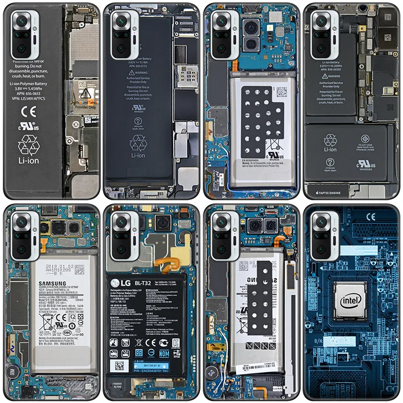 

Motherboard circuit board chip Silicone Phone Case For Xiaomi Redmi Note 11 10 9 8 Pro 11T 10T 10S 9S 8T 9 9A 9C 9T Black Cover