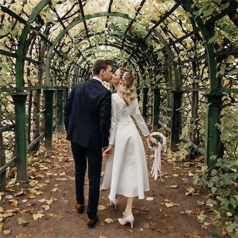 Роскошное атласное свадебное платье-трапеция с длинными рукавами весна | Свадьбы