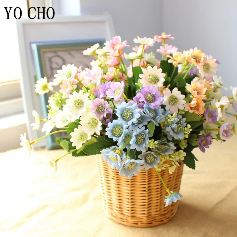 

YO CHO Artificial Flower Silk Daisy DIY Bridesmaid Bouquet Flower Arrangement Fake Daisy Bunch White Home Wedding Party Decor