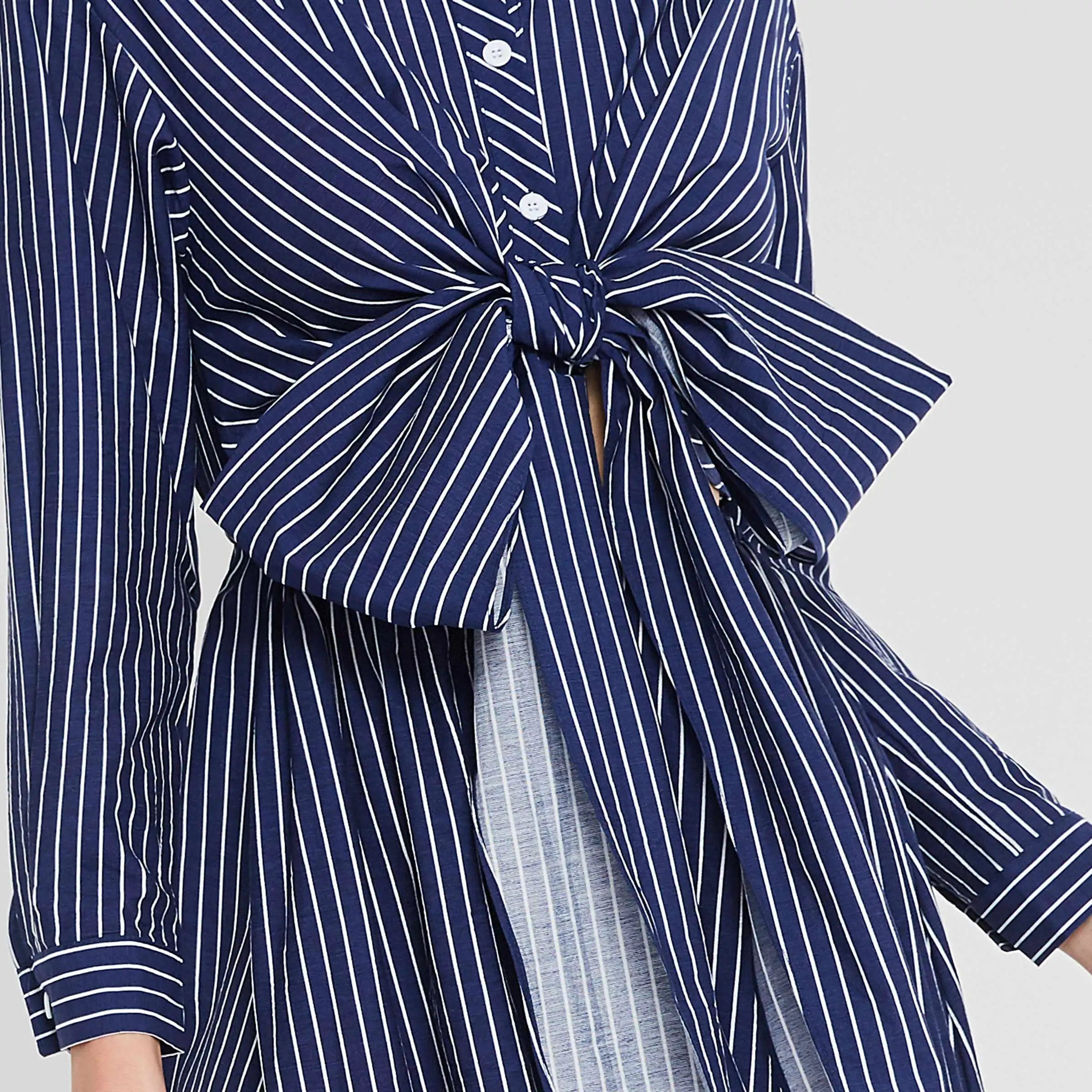 Женское офисное платье в Корейском стиле элегантное рубашка синюю полоску с