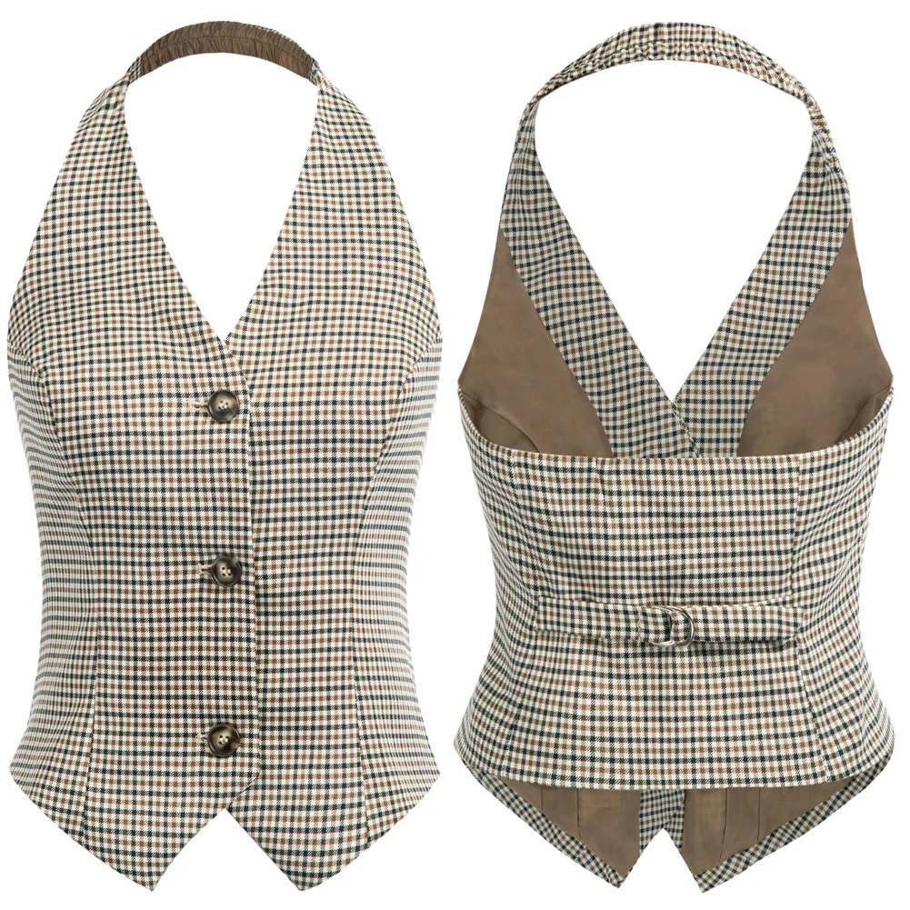 

Belle Poque Women Halter Jackets Tops Summer Autumn Backless V-Neck Single Breasted Handkerchief Hem Coat Vintage Crop Tops Lady
