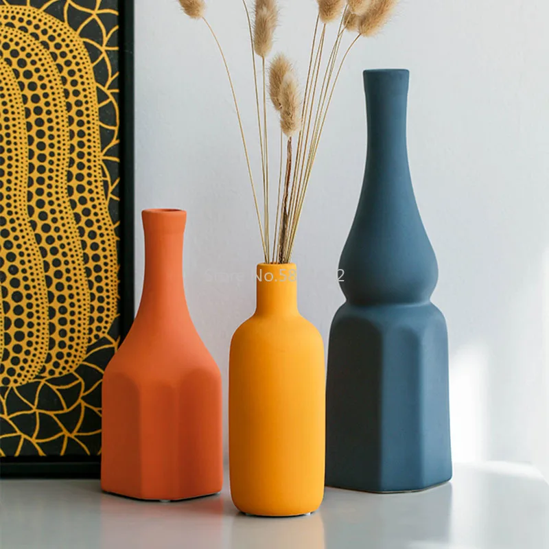 

Simple Art Ceramic Small Mouth Vase Crafts Ornaments Home Living Room Office Large Flower Arrangement Container Home Decoration