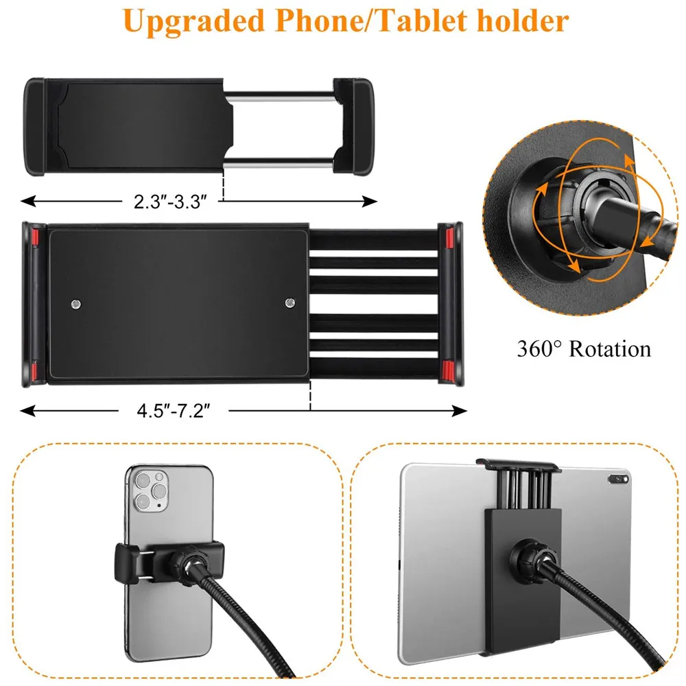 

Live Broadcast Selfie Ring Light with Flexible Phone Tablet Bracket Clip Long Arm Desktop Photography Tiktok Dimmable LED Lights