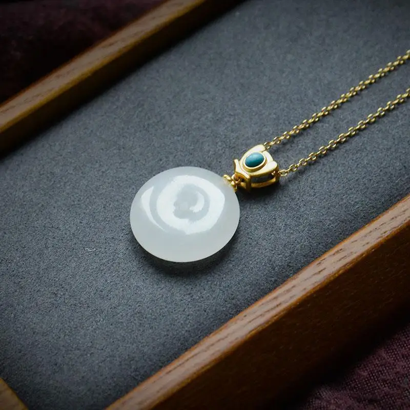 

Natural Hetian Jade Safety Buckle Pendant Women's 2021 hot new style Vintage White Jade Safety Buckle Jade Women's Pend