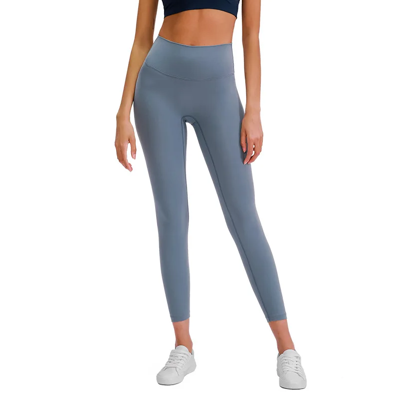 

Women's new nude yoga pants no embarrassment line high waist hip-lifting elastic fitness sports nine-point pants