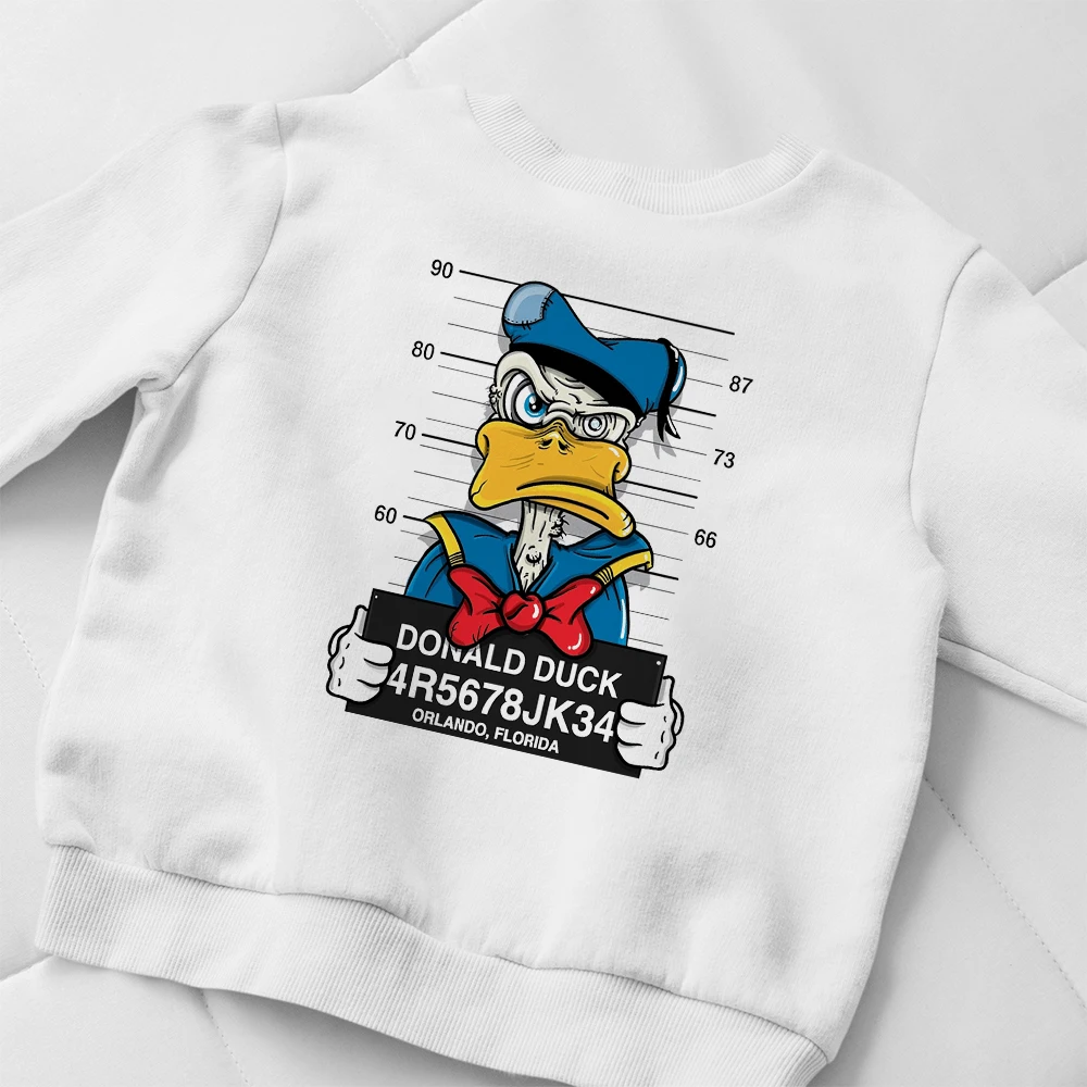 

Unisex Fashion Cool Children Sweatshirt Pullover Disney Brand Donald Duck Prison Kids Hoodies High Quality Printing Clothes