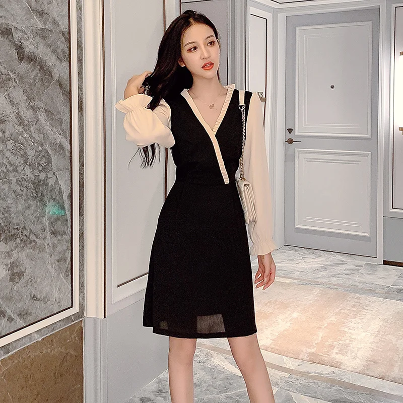 Женское повседневное шифоновое платье Новая Осенняя мода v-образный вырез