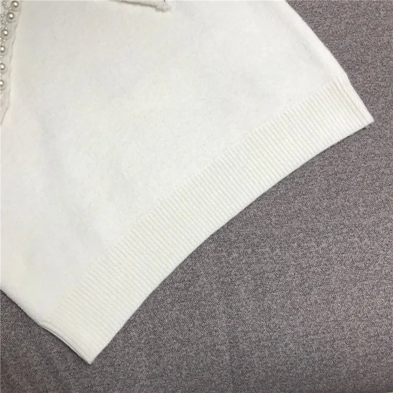 

Luxury Brand Designer Knitted Sweater for Women Vintage Turn Down Collar Beading Knitted Pullover