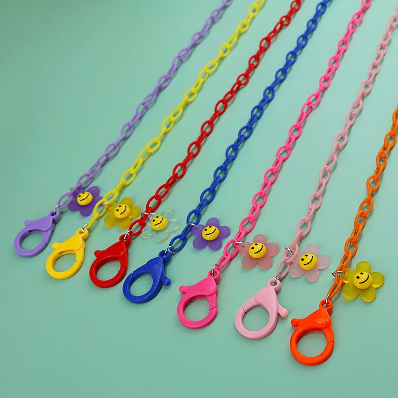 

Colorful Acrylic Cartoon Smiling Sun flower Masks Chain Glasses Chains For Children Candy Color Masks Hanging Lanyard Eyewear