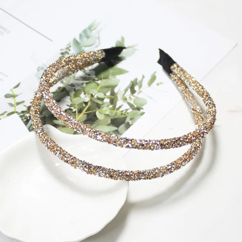 Lystrfac блестящие стразы повязки на голову модные двухрядные обручи для волос