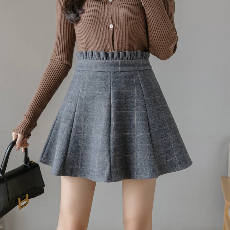 

High Waist A-Line Winter Woolen Skirt Women 2020 Autumn Vintage Plaid Mini Shorts Skirts Ladies Office Work Skirt Faldas Mujer