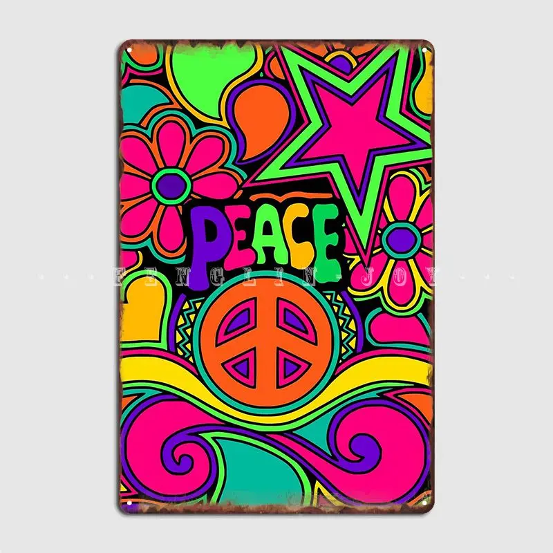 

Pretty Pink N Colorful Hippy Trippy Design Poster Metal Plaque Wall Mural Wall Custom Wall Decor Tin Sign Poster