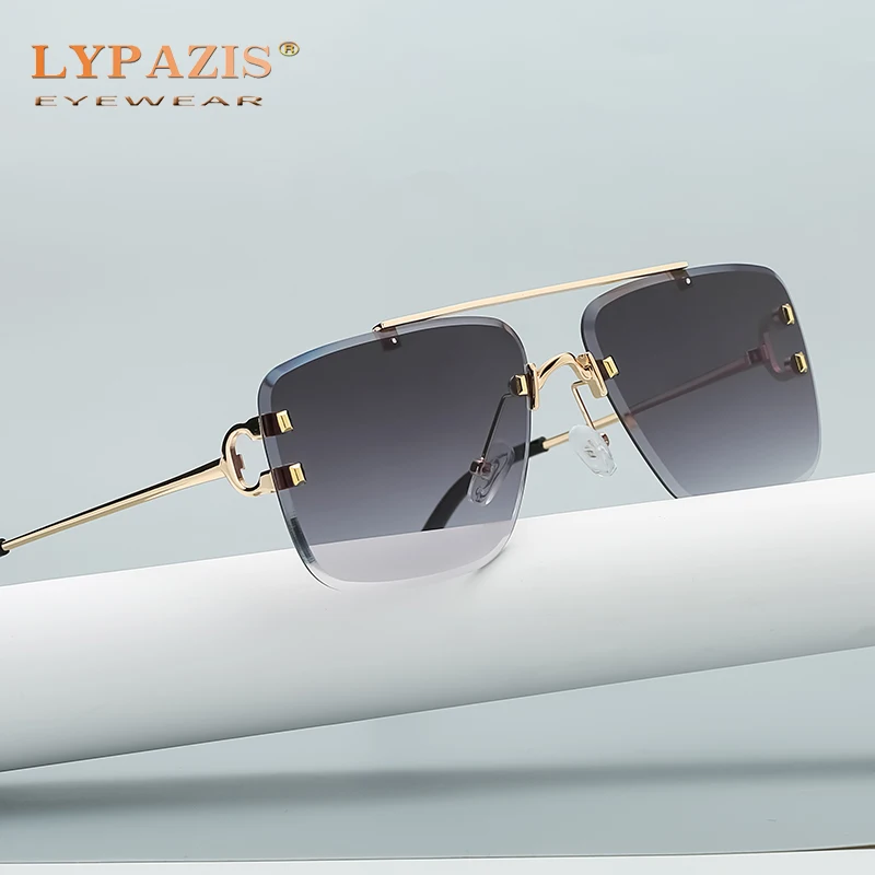 

2021 Fashion Cool Brand Design Rimless Metal Square Sunglasses Mens Womens Retro Vintage Gradient Shades Aviation Pilot Glasses