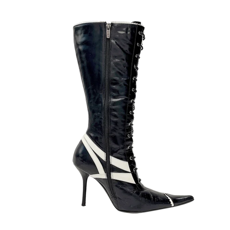 

Женские сапоги до колена, с острым носком, на высоком тонком каблуке