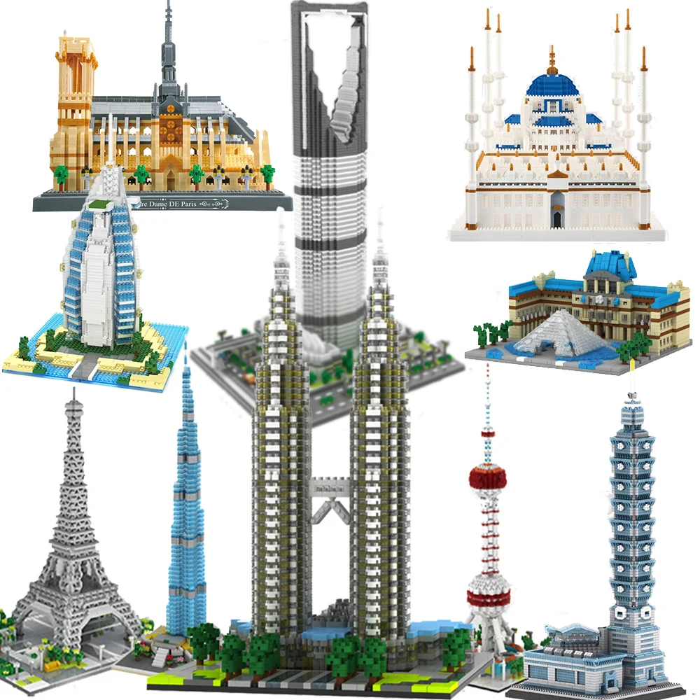 

City Architecture Micro Bricks Mini Blocks Model Building Toys Burj Khalifa London Eiffel Tower Big Ben Notre Dame Expert Sets