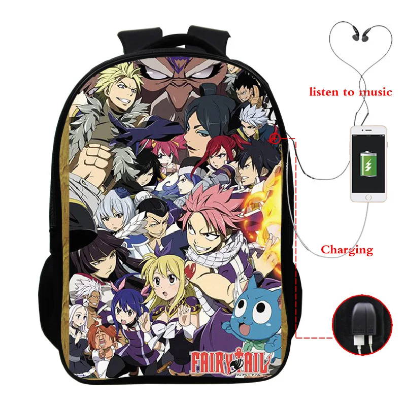 Сумки для ноутбука мужчин и женщин модный ранец с USB-зарядкой феями учеников