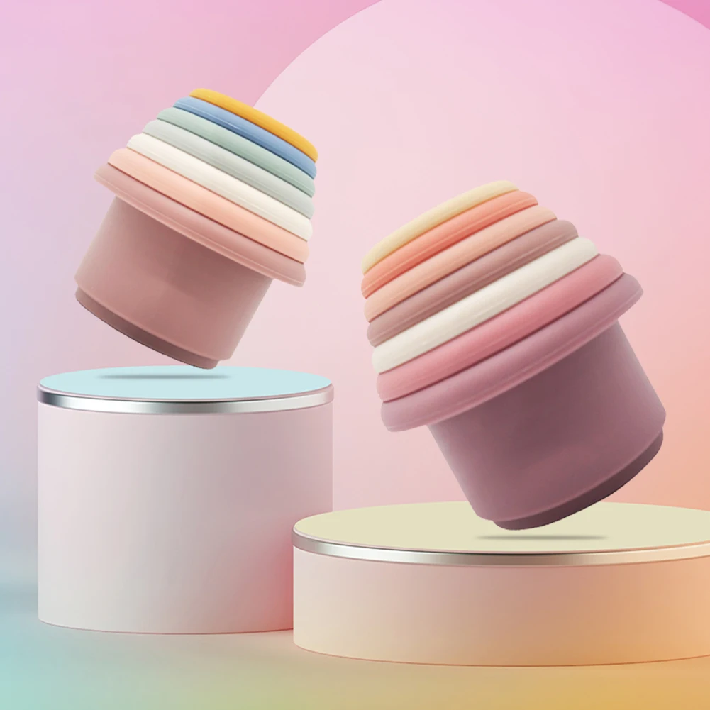 

Silicone Stacking Cups Early Education Baby Educational Baby Bath Toys Stack Montessori Toys Piles Tower