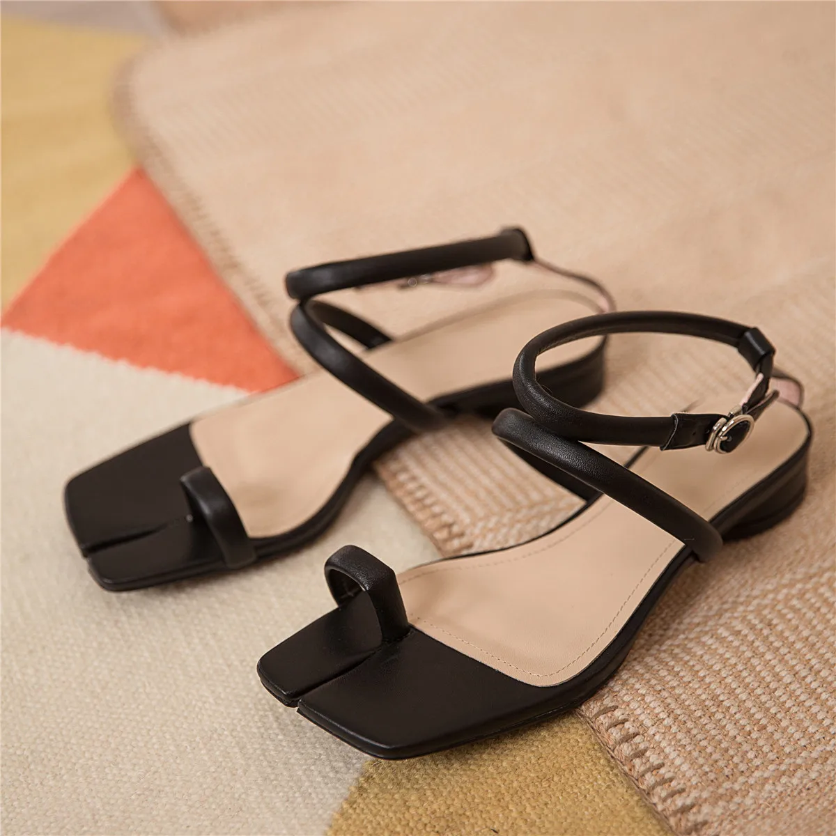 

Women's genuine leather narrow band ankle strap flats sandals open toe summer flip-flop beach sandalias casual soft comfort shoe